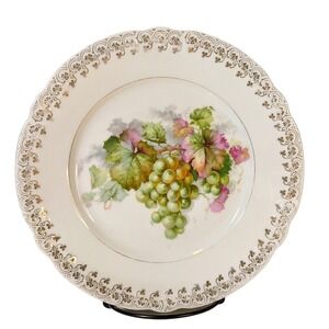 Vintage Bavaria Plate Grapes and Leaves Gold Lace Trim 8.25 in Cabinet Plate SEE